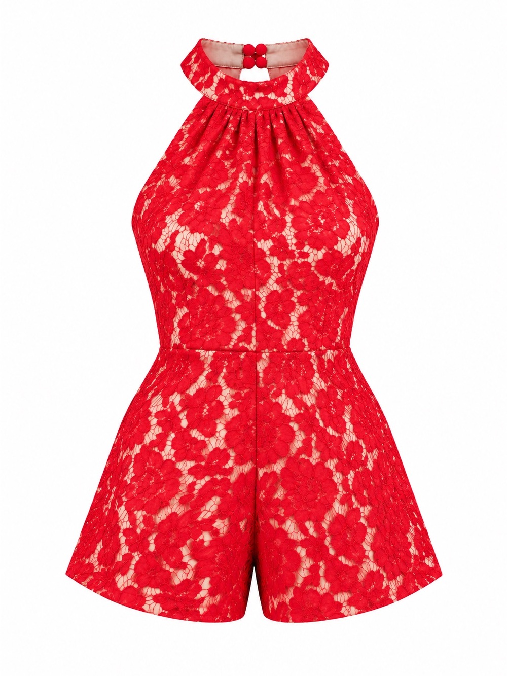 MISSGUIDED Red Floral Lace Halter Romper UK 10 / US 6